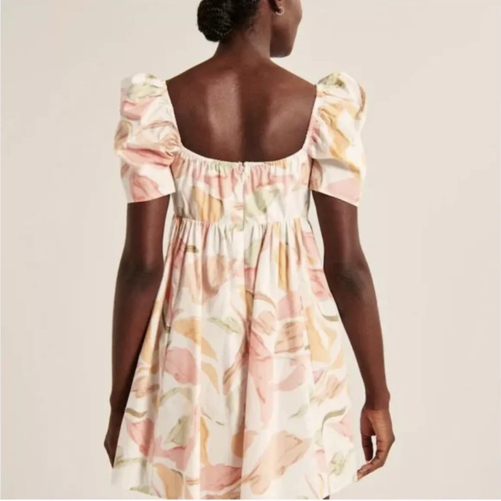 Abercrombie & Fitch Floral Poplin Keyhole Babydoll Tie Puff Sleeve Mini Dress - Picture 2 of 13